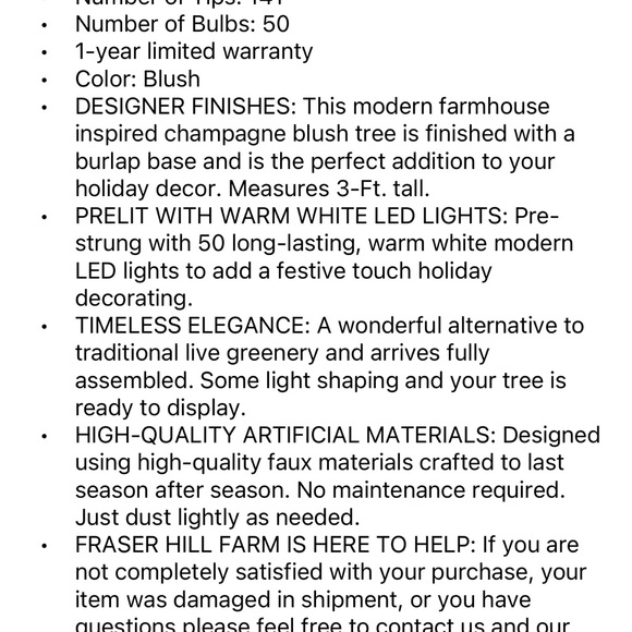 Fraser Hill Farm 3-ft. Blush Tinsel Christmas Tree - Picture 6 of 7